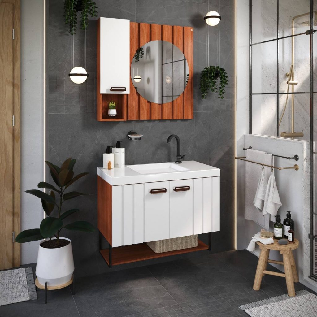 Banheiro com decoração de móveis modulados