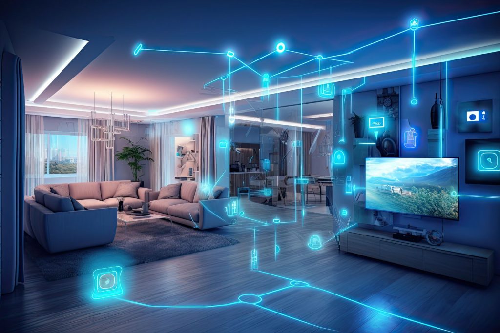 ilustração da conexão de todos os aparelhos eletrônicos numa smart home